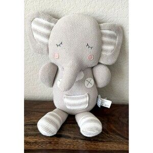 Living Textiles Baby Gray Knitted Elephant Plush Rattle Knit Theodore 12” Lovey